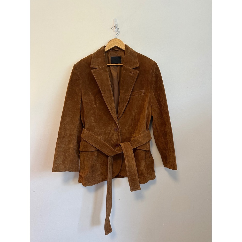Zara Leather Collection Brown Suede Belted Blazer Jacket | Size M/L